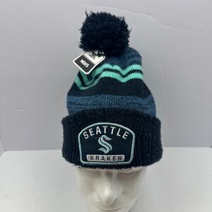 NWT Fan Favorite Seattle Kraken Embroidered Pom Knit Beanie One Size